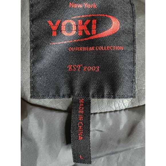 New York YOKI Faux Leather Grey Colored Bomber Jacket Large Long Sleeves NWT - Picture 5 of 6